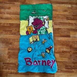 1992 The Lyons Group Barney Bedtime Stories Zip Up Childrens Sleeping Bag 25x56